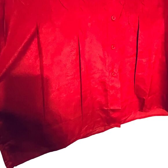 Chico's Shirt Rich Red Crinkle Long Sleeve Collared Button Up Tunic Top Medium - Picture 5 of 15